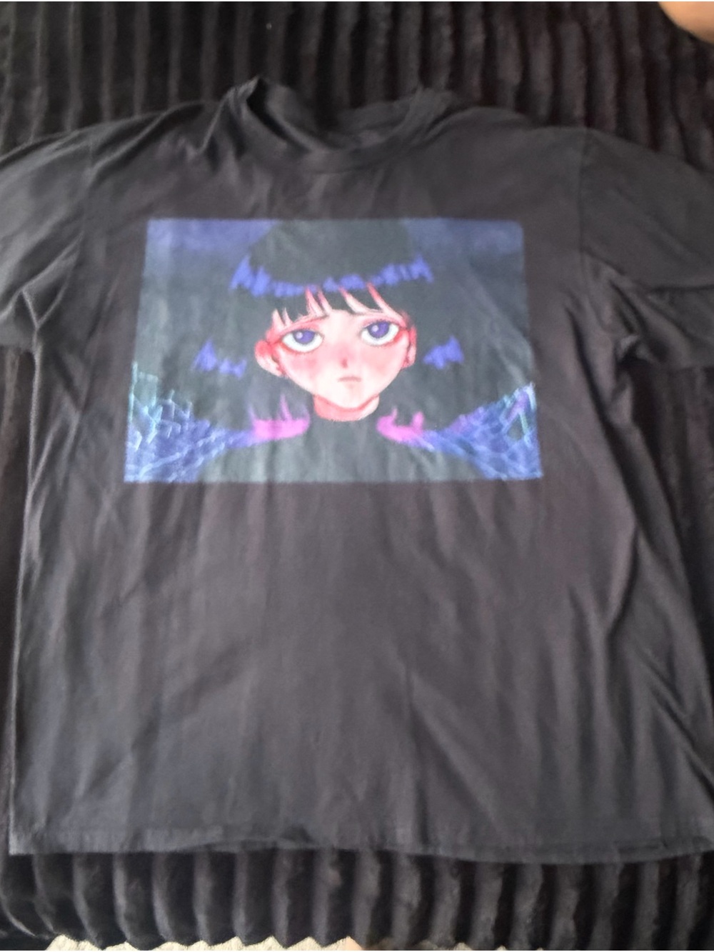 Black Graphic Anime-Style Kids Long-Sleeve Shirt